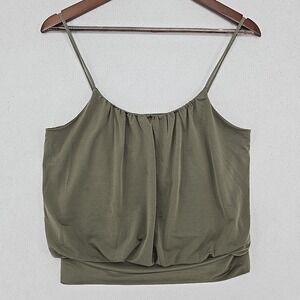 Express‎ Womens Medium Olive Green Ruched Crop Top Spaghetti Strap Stretch